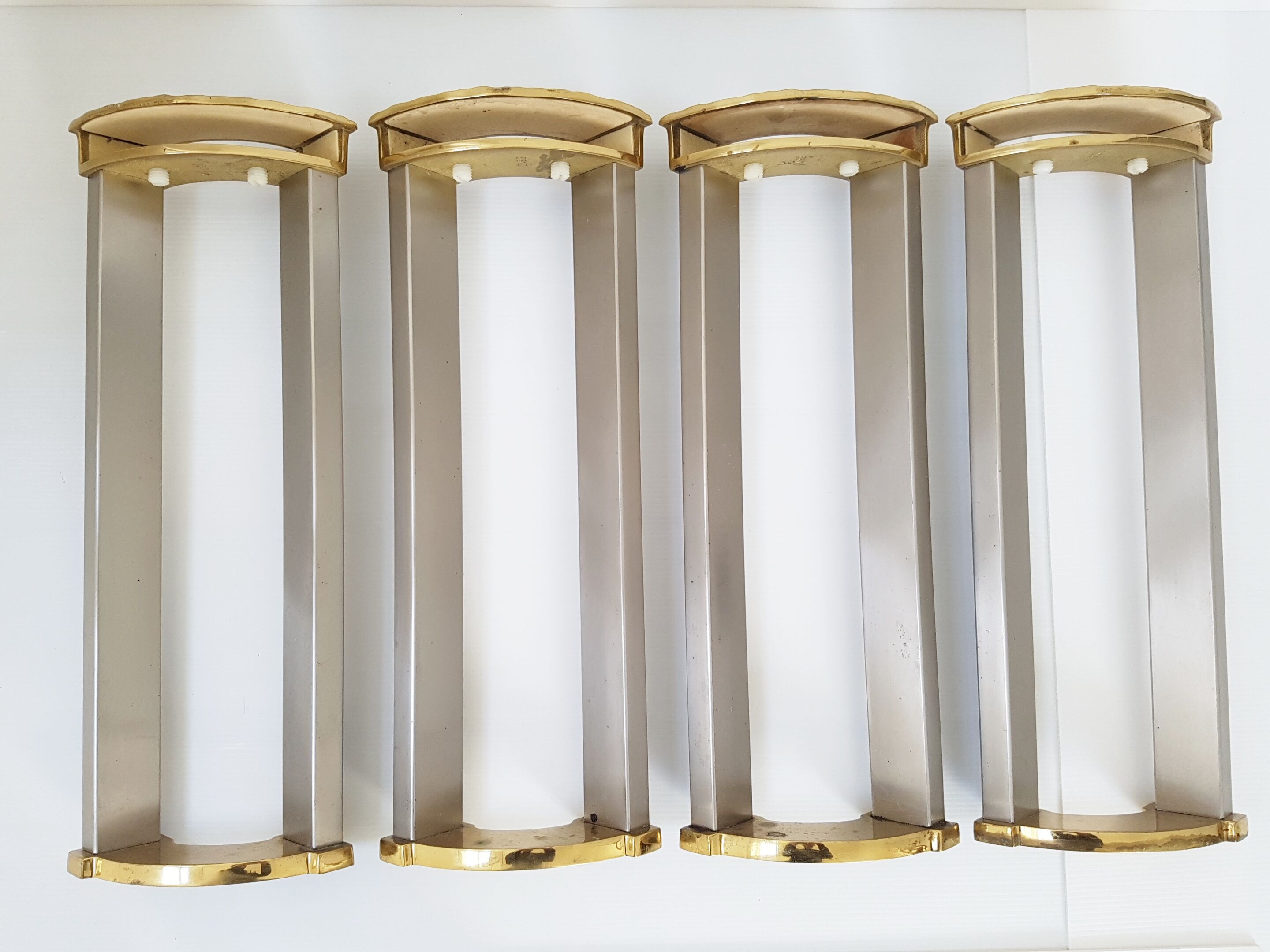 Coffee table glass, solid gold brass and brushed steel vintage seventies 70