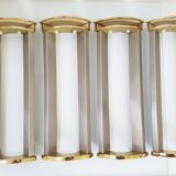 Coffee table glass, solid gold brass and brushed steel vintage seventies 70