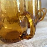 Amber blown glass mug glasses, 70s
