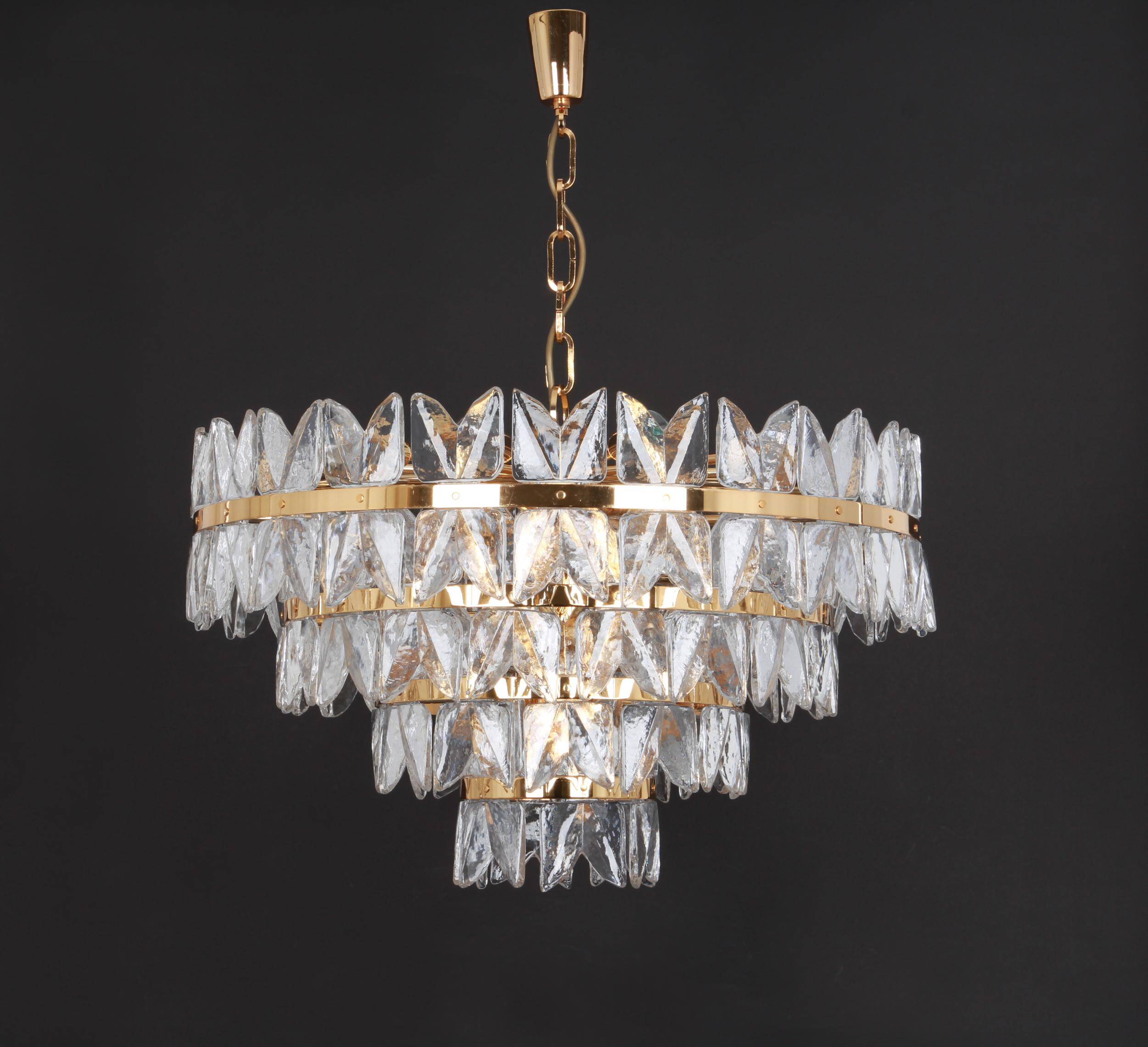 Chandelier Kalmar 'Corina', gilded brass and glass, Austria, 1970.