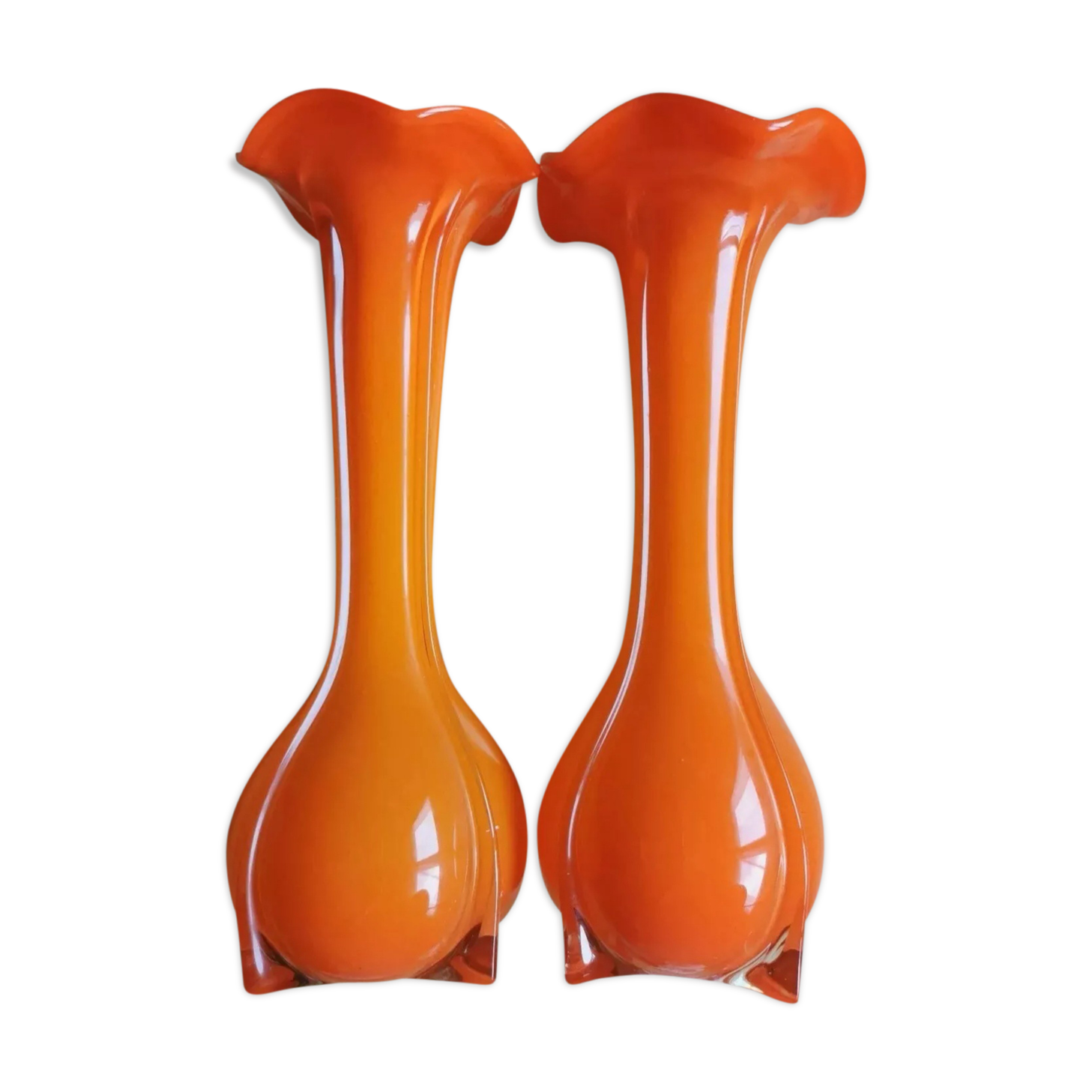 Pair of orange blown glass vases