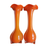 Paire de vases en verre soufflé orange