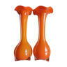 Pair of orange blown glass vases