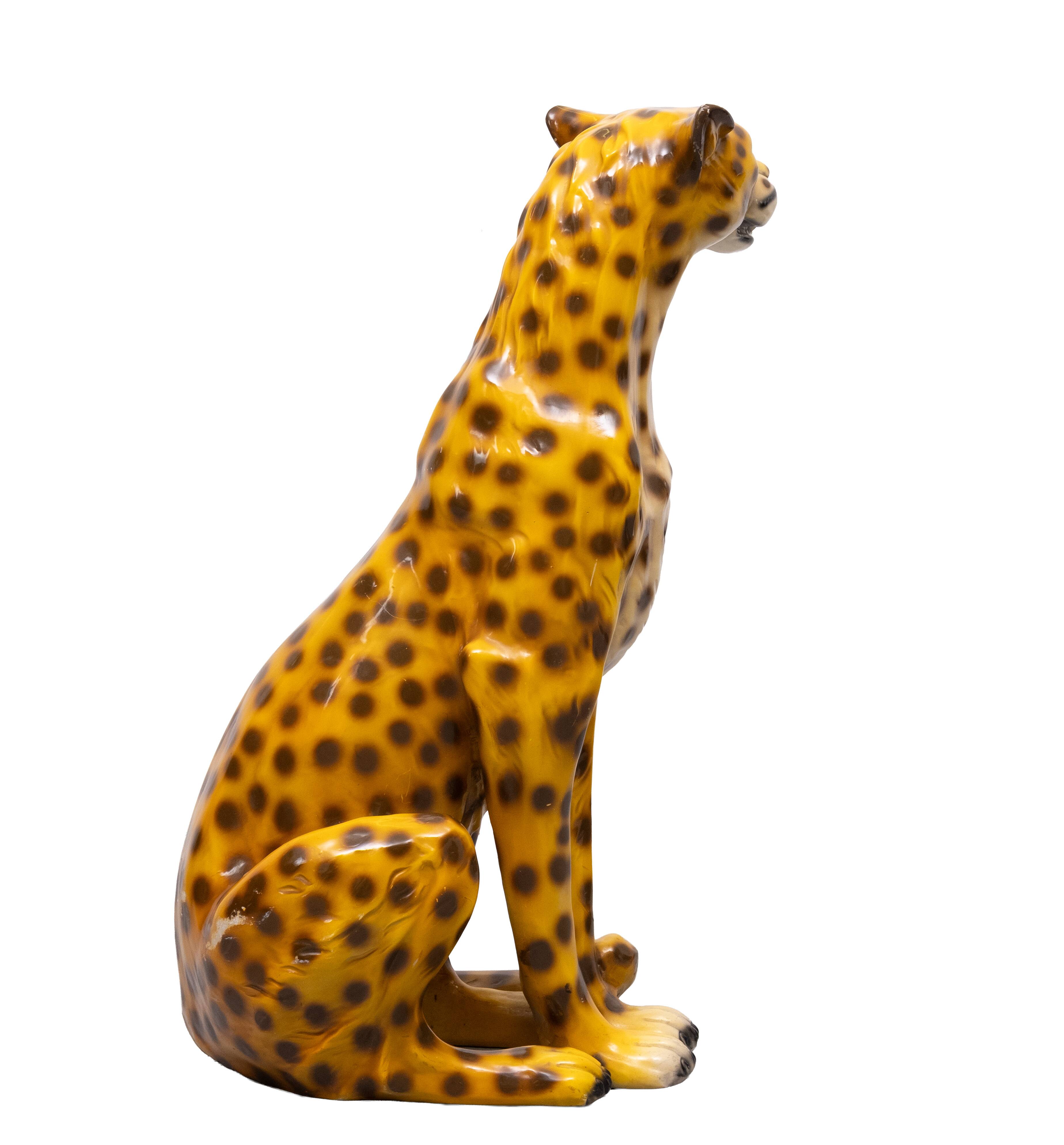 Italian Ceramic Monumental Cheetah Big Cat Statue 1970s