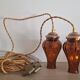 Duo of brown smoked glass portable lamps