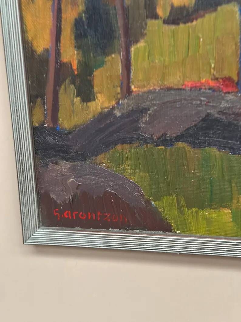 Original Swedish Oil on Canvas – “Orust” by Gösta Arontzon – Signed – Dated 1971 – Vintage & Framed – 58 × 49 cm