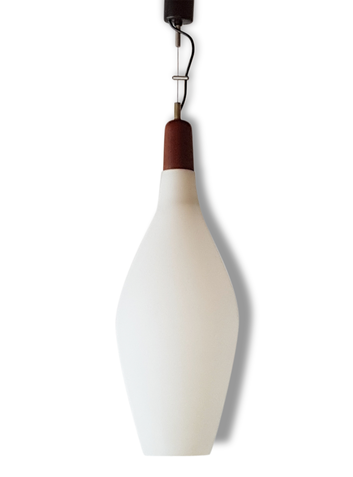 Exceptional luster Scandinavian giant suspension in opaline and teak 1960 vintage 60s Danish light drop