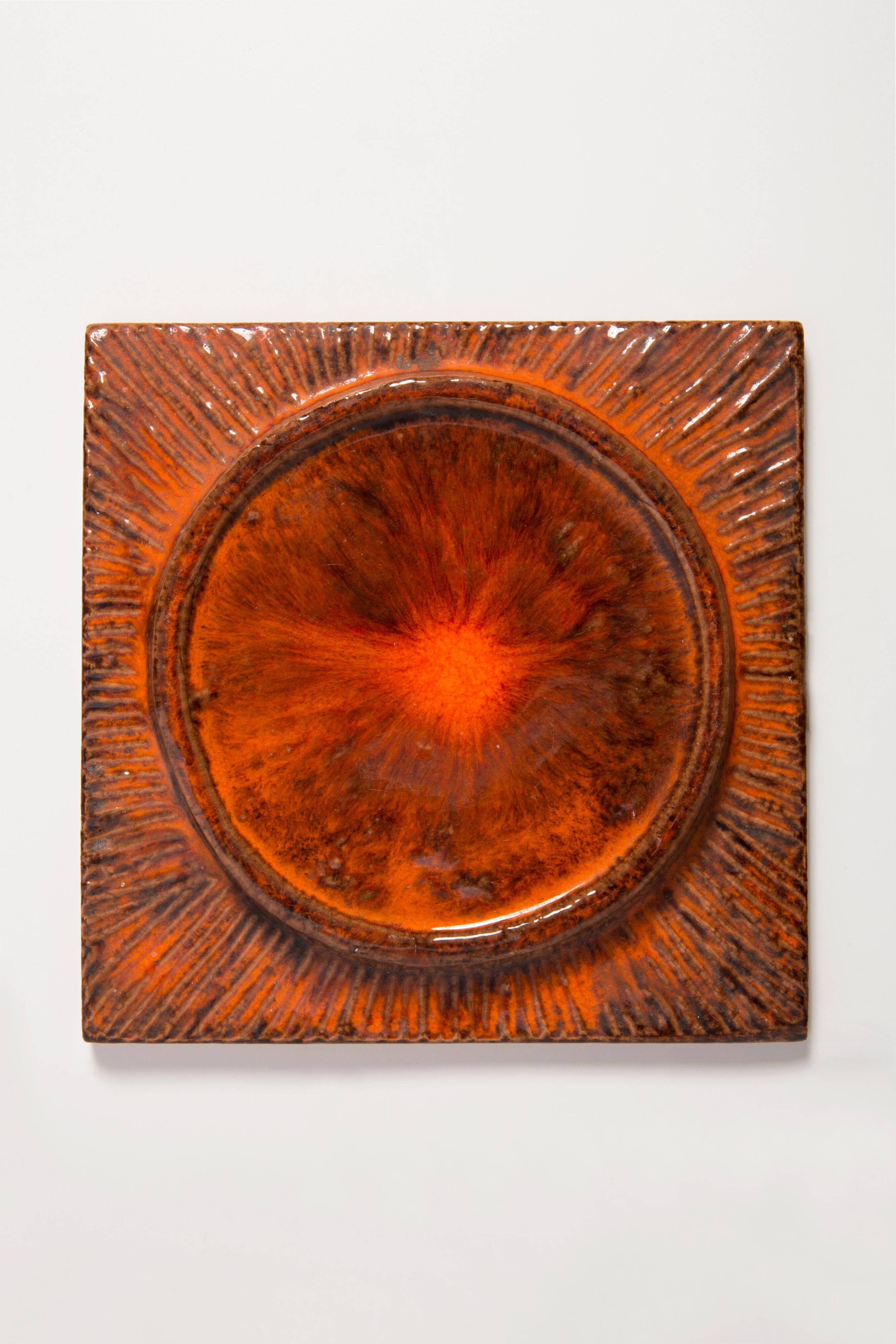 Vintage deep orange ceramic decorative plate, Italy, 1960s