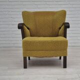 1950s, Danish vintage chair, light green cotton/wool fabric, beech wood.