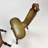 Set of 2 mid century brutalist oak tripod stools, 1960s