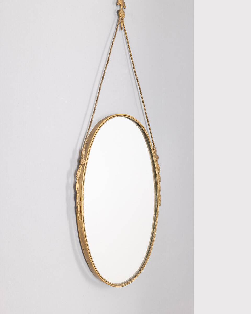 50s vintage wall mirror in brass decorated italian design