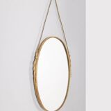 50s vintage wall mirror in brass decorated italian design