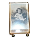 Cadre photo ancien en verre biseauté et monture laiton - pied boule 11 x 6.5