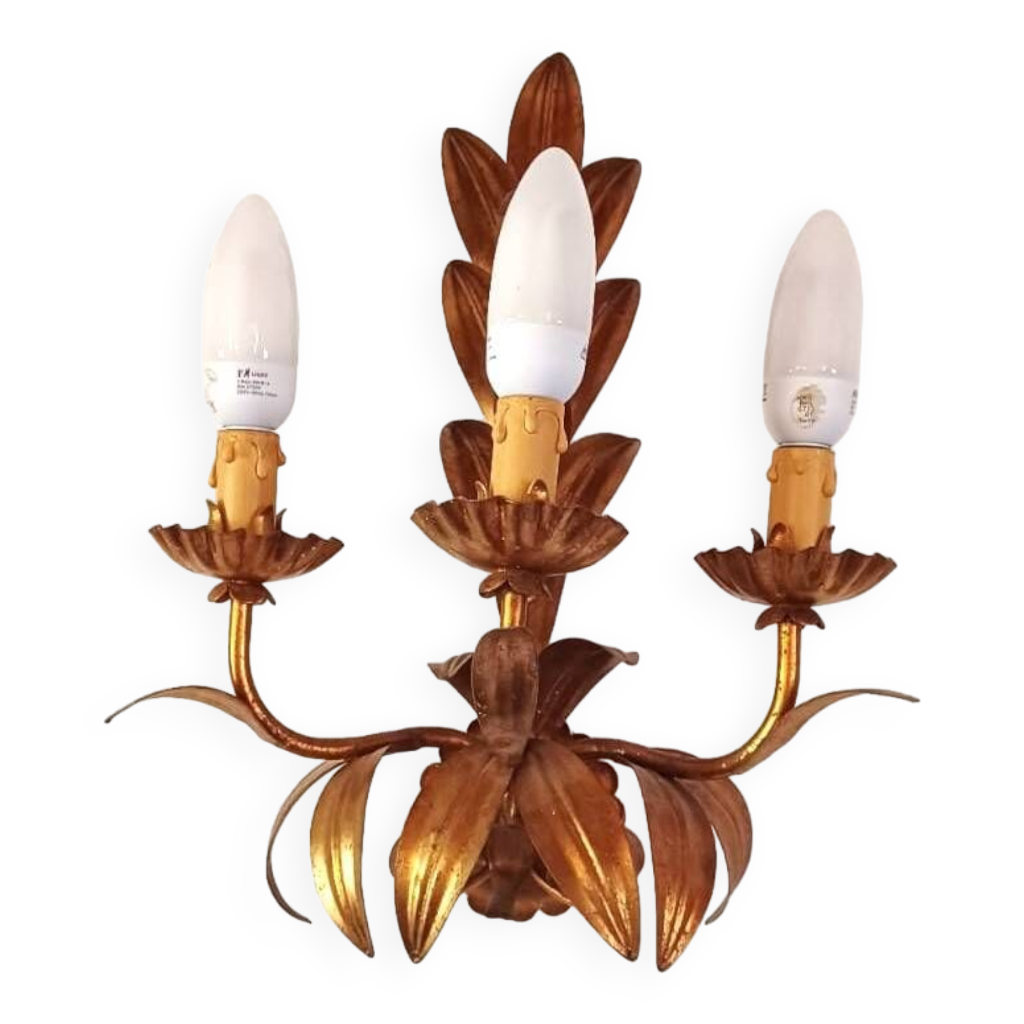 Vintage Italian Florentine wall light in golden bronze metal 1970