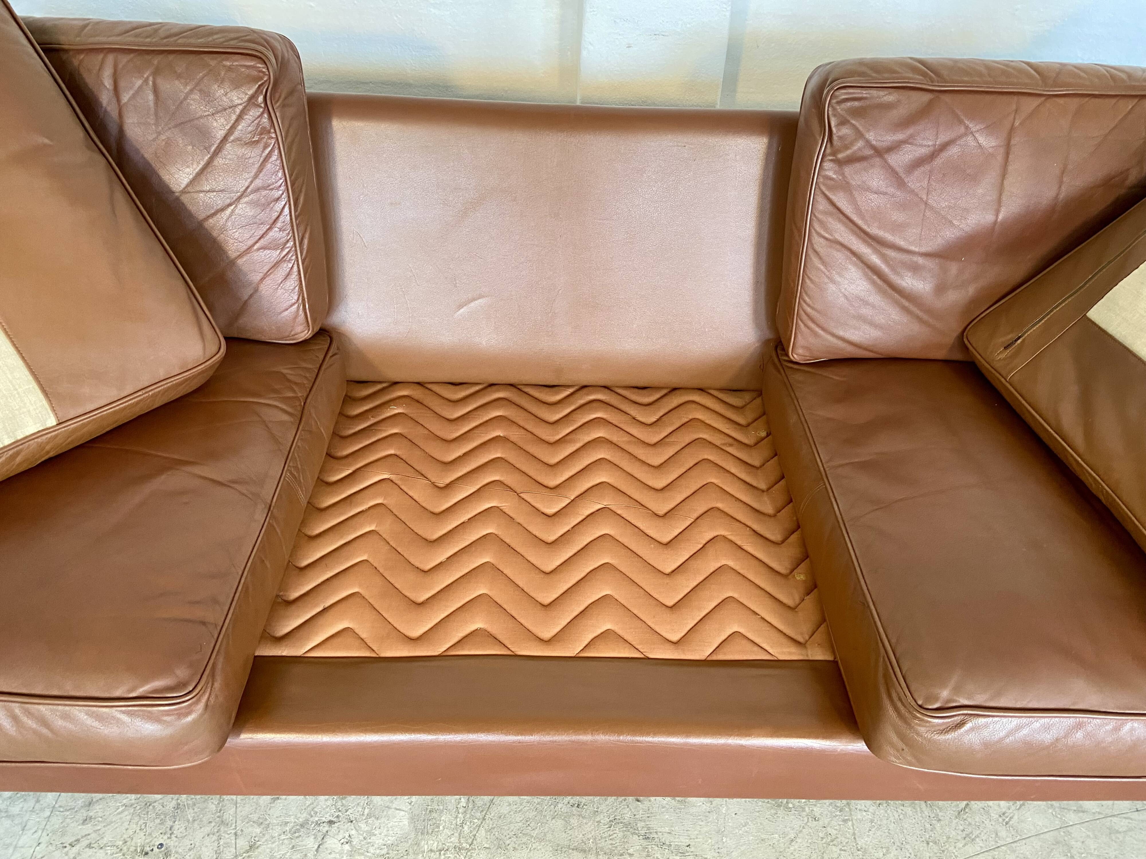 Vintage danish mid century mogens hansen 3 person cognac leather sofa 1960,s