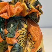 Trompe-l'Œil Ceramic Vase in the Shape of a Knotted Bag with Floral Decoration. Work