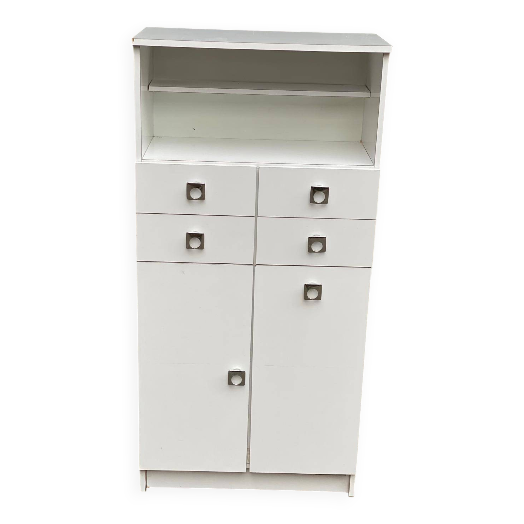 White bathroom storage cabinet from the 80s