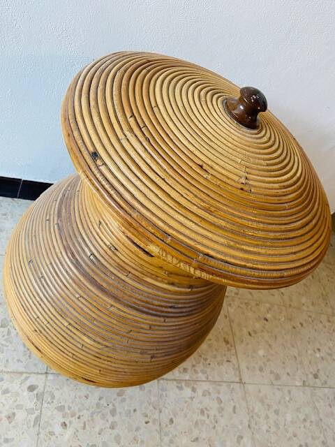Large covered rattan basket