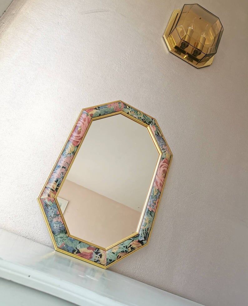 Vintage wooden flower mirror 1980