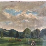 Oil on canvas 19th Cows in the meadow