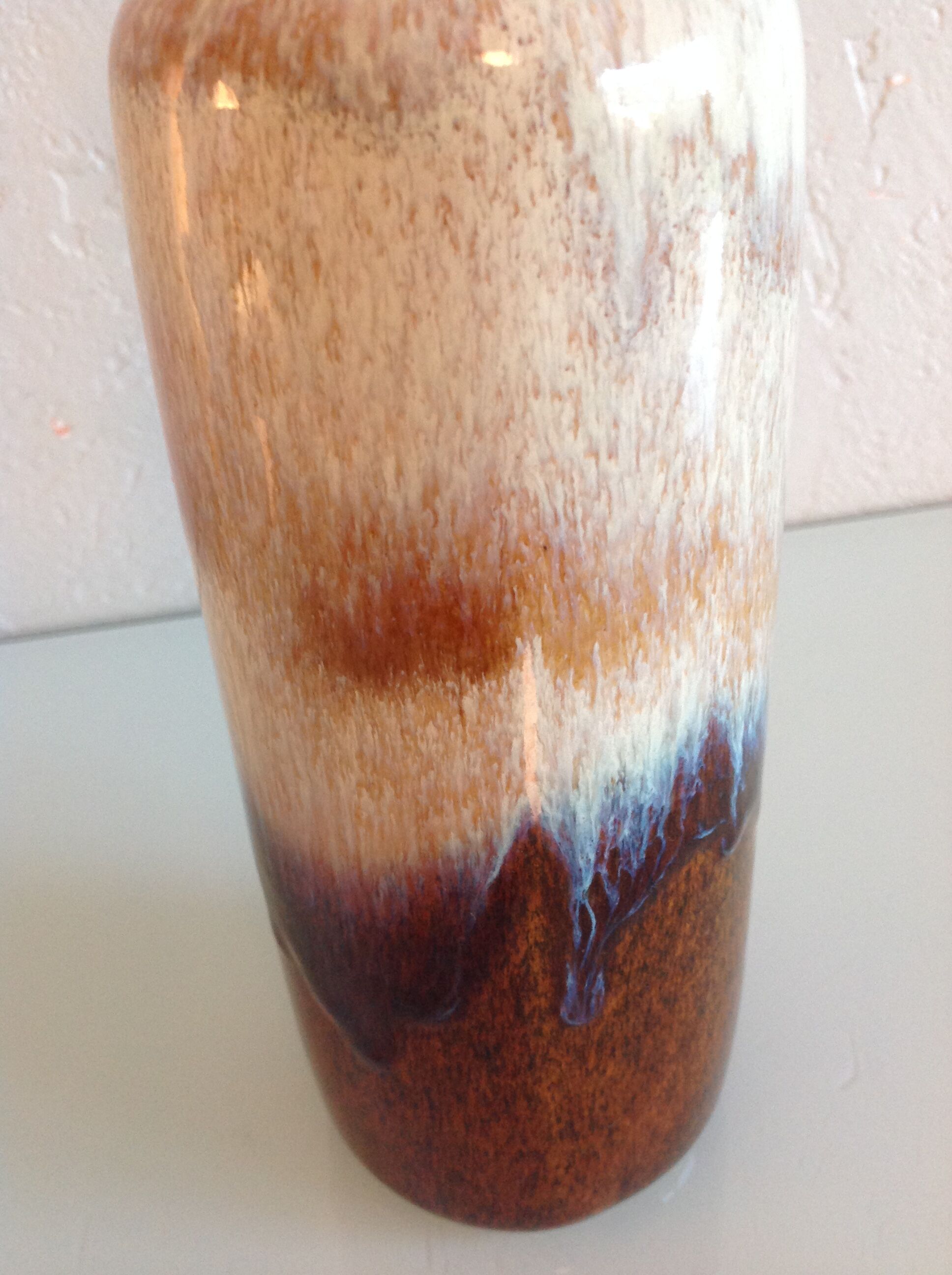 Beige and brown tube vase by Scheurich Ceramic, vintage 60s-70s