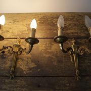 Sconces midcentury, pair of French wall sconces brass bronze