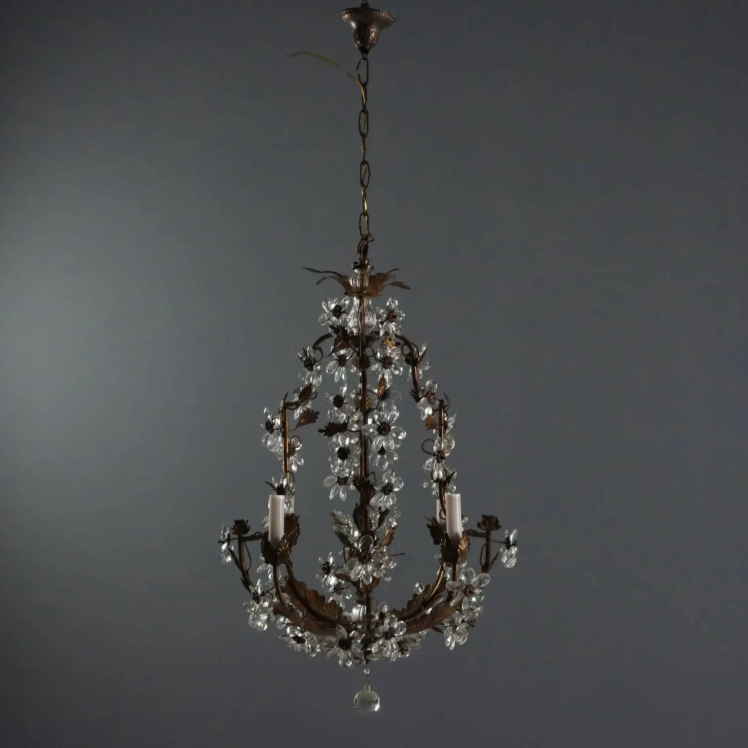 Antique golden metal chandelier, Italy, 20th century