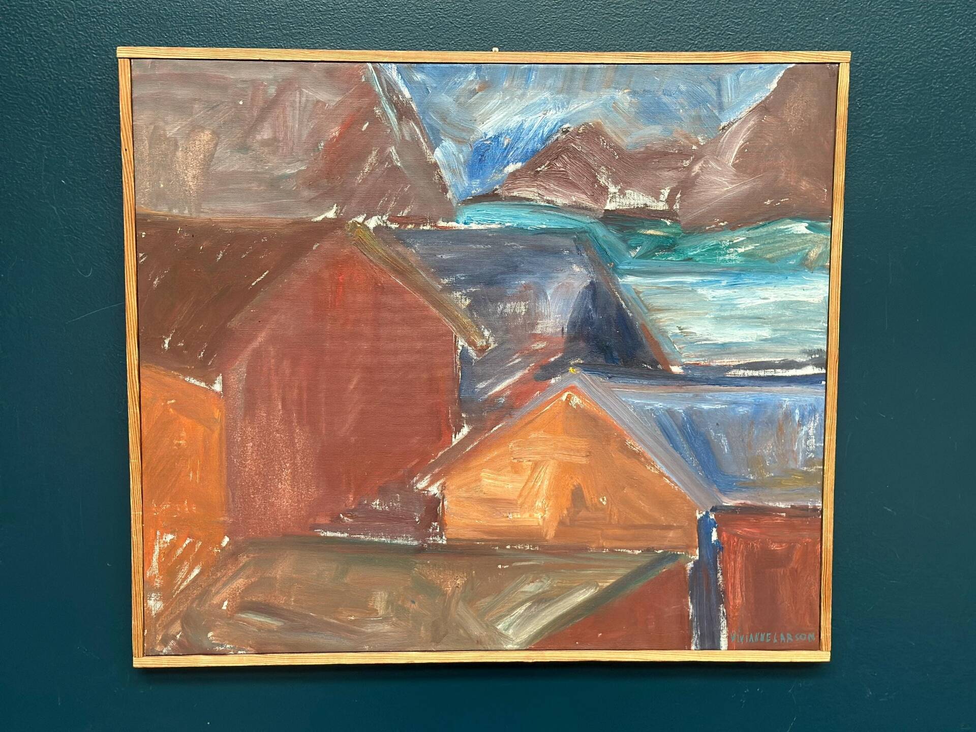 Swedish Oil on Canvas – “Bodar, Lofoten” by Vivianne Larsson – Vintage