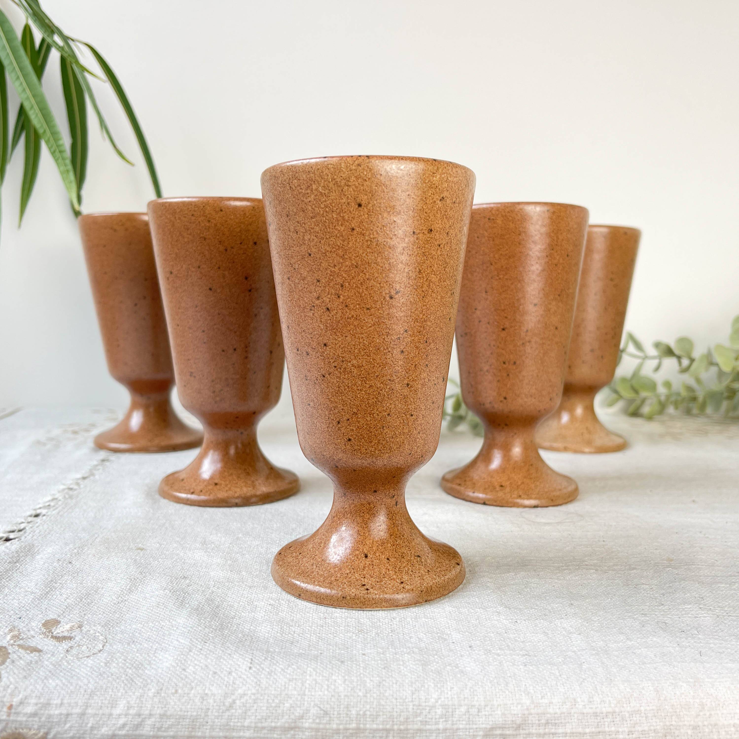 6 Vintage Mazagrans in speckled stoneware Sarreguemines France from the 1950s