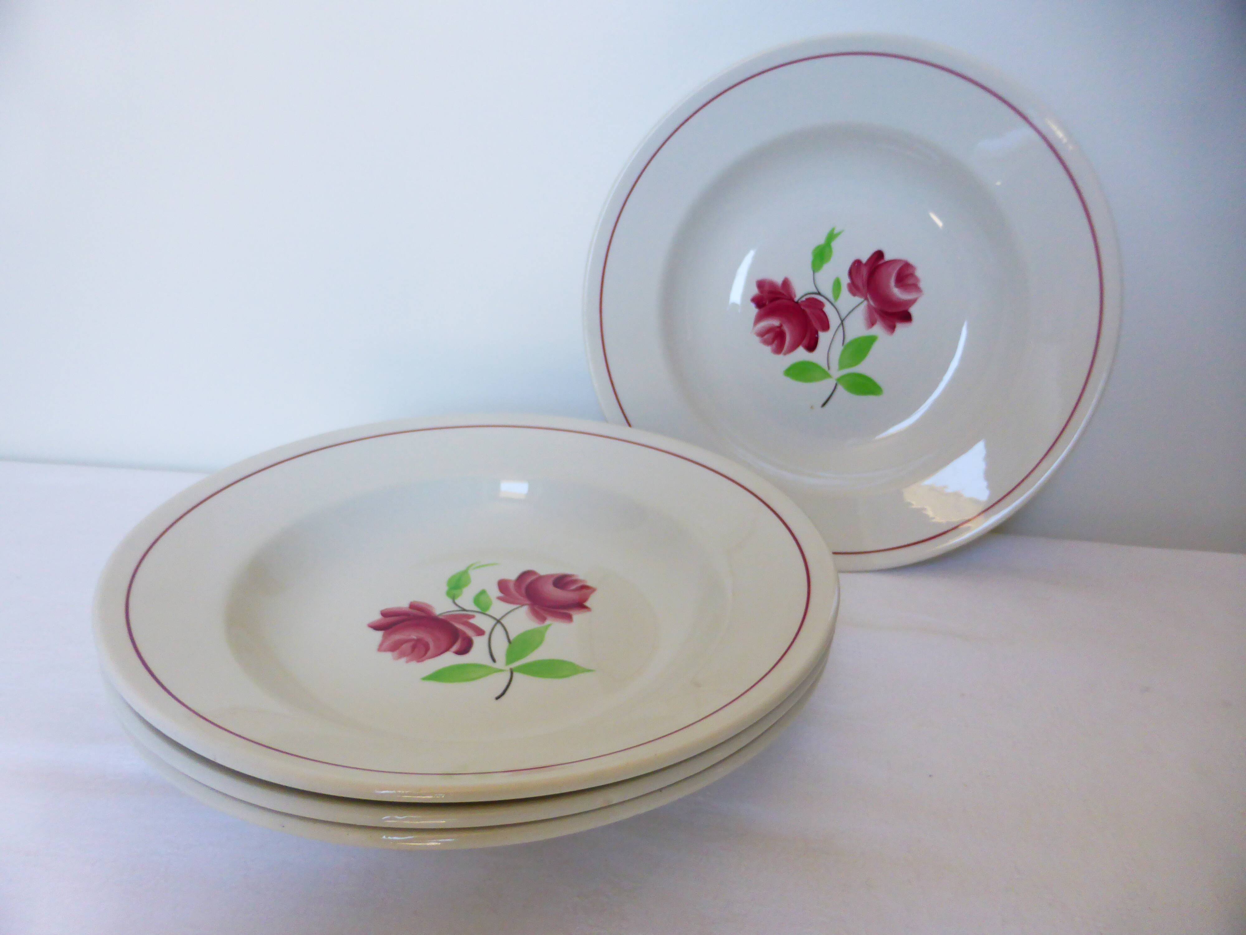 4 K and G Luneville soup plates, Rose Mai model 2106204