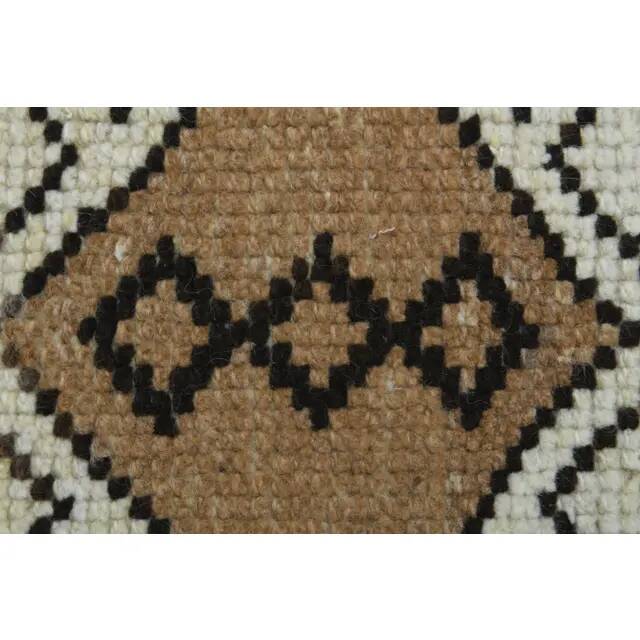 1970s Vintage Turkish Hand-Knotted Wool Cotton Beige Runner Rug 87x366