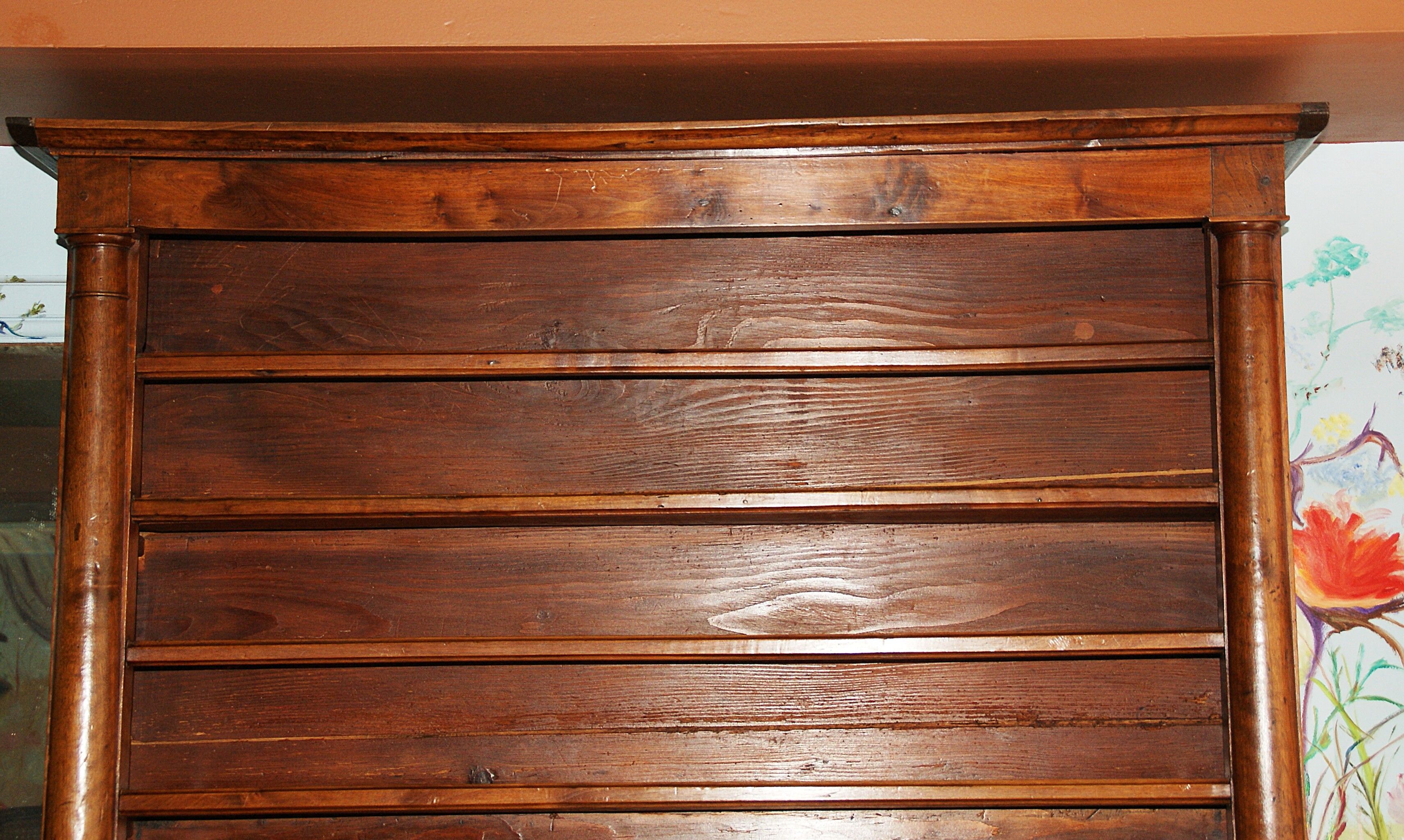 Sideboard with half-columns in walnut, Empire period.