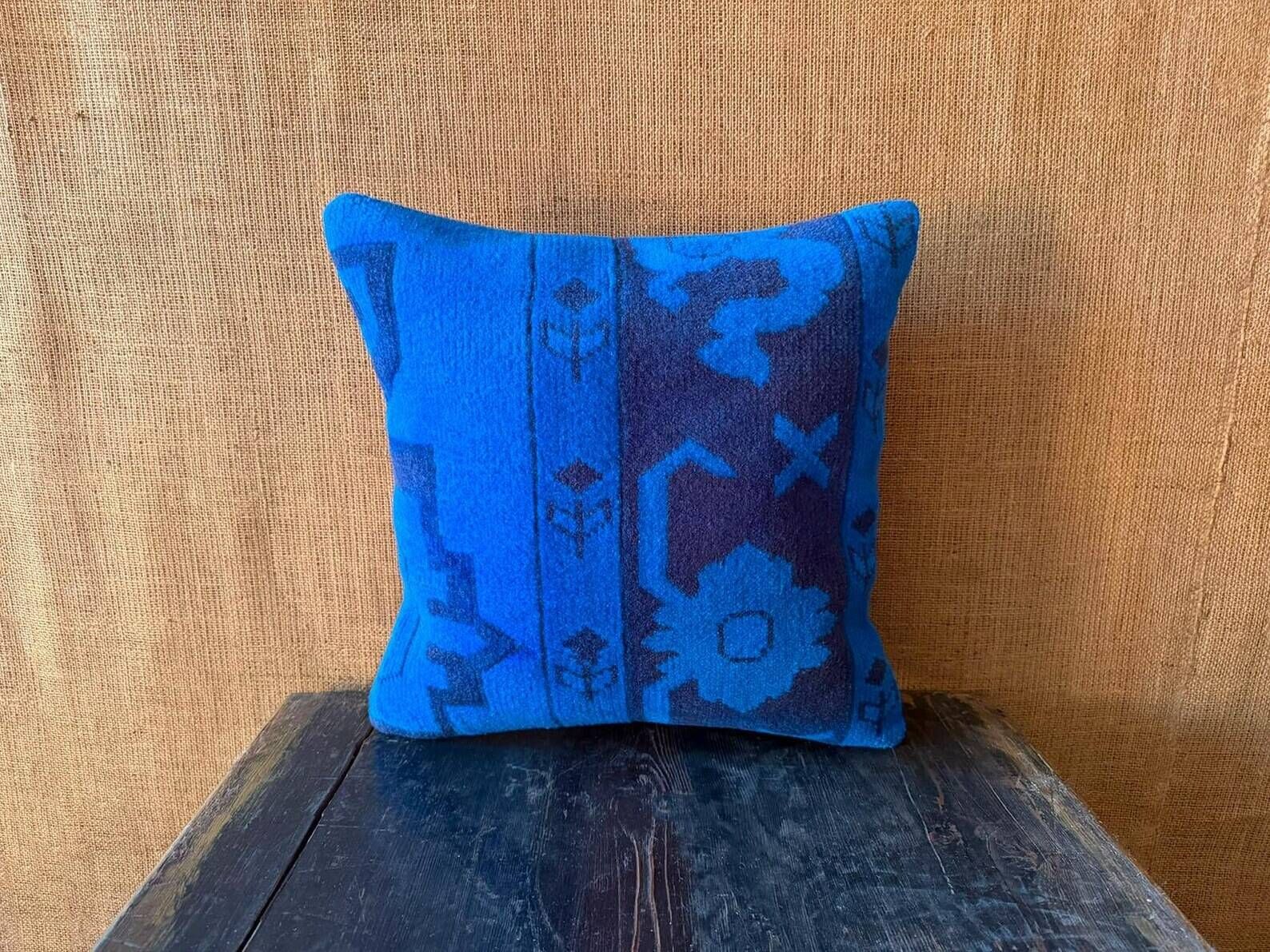 Vintage Turkish Wool Medallion Pillow, Hand-Knotted Rug Cushion