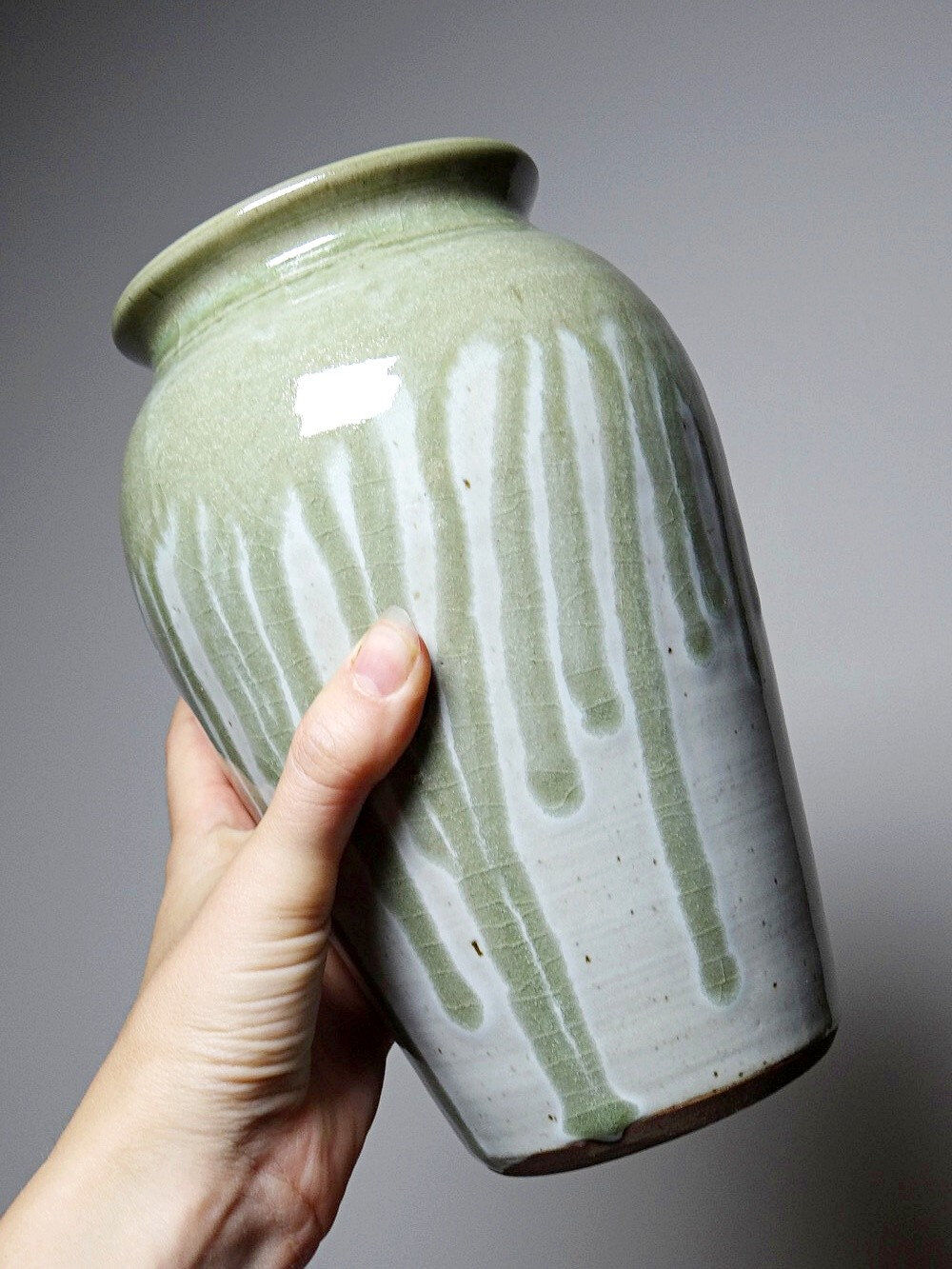 Vintage ash-glazed artisanal stoneware Wabi-Sabi modernist vase