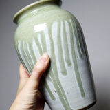 Vintage ash-glazed artisanal stoneware Wabi-Sabi modernist vase