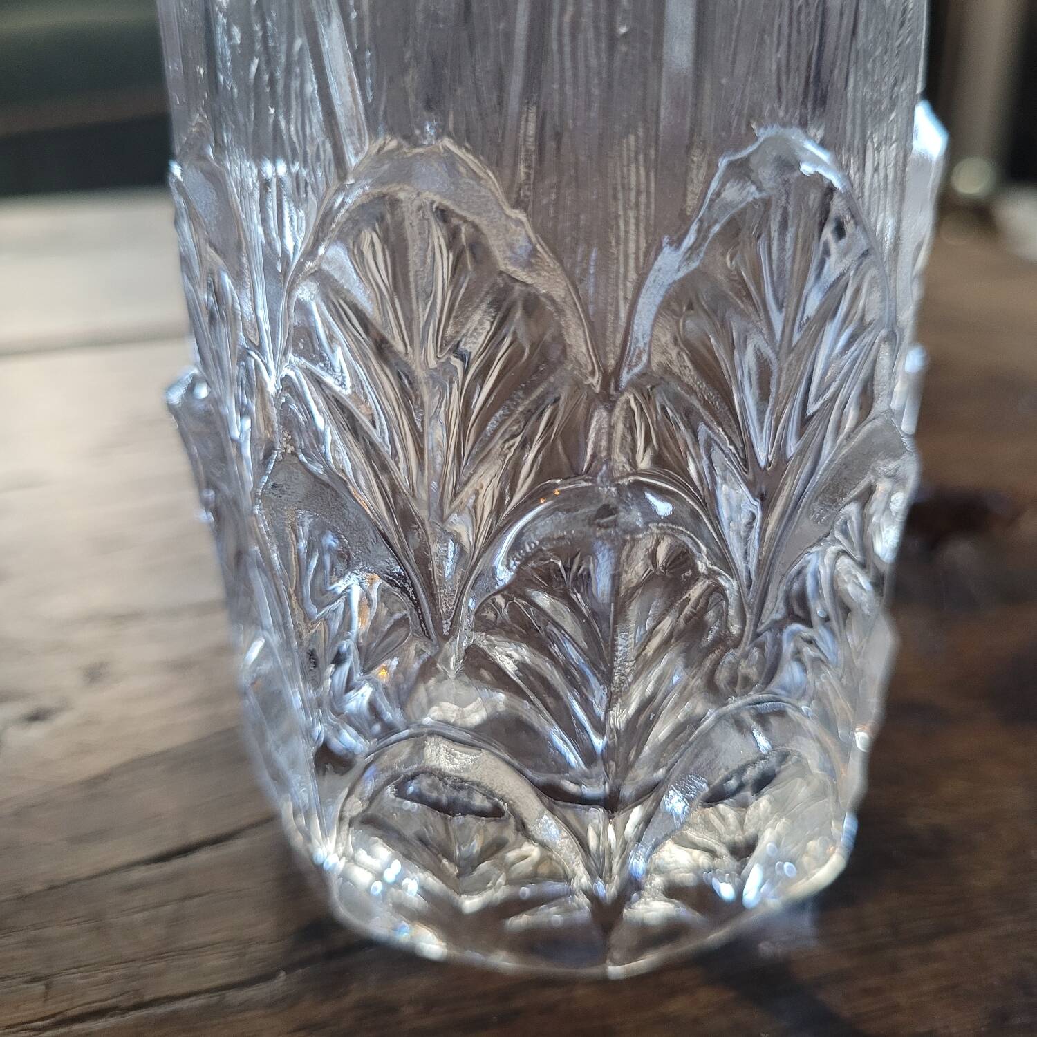 Pair of thick pressed glass art deco vases