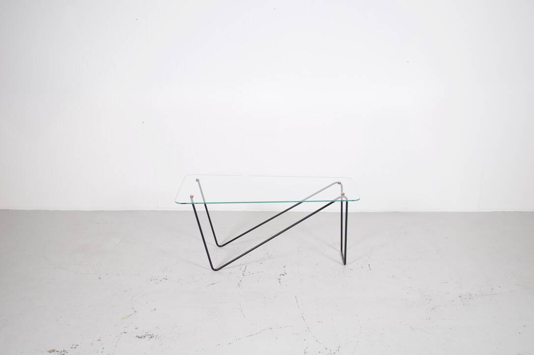 1950's glass and steel coffee table free form