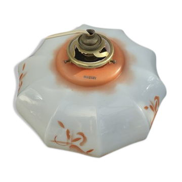 Suspension blown glass opaline glass of 1920s orange milk
