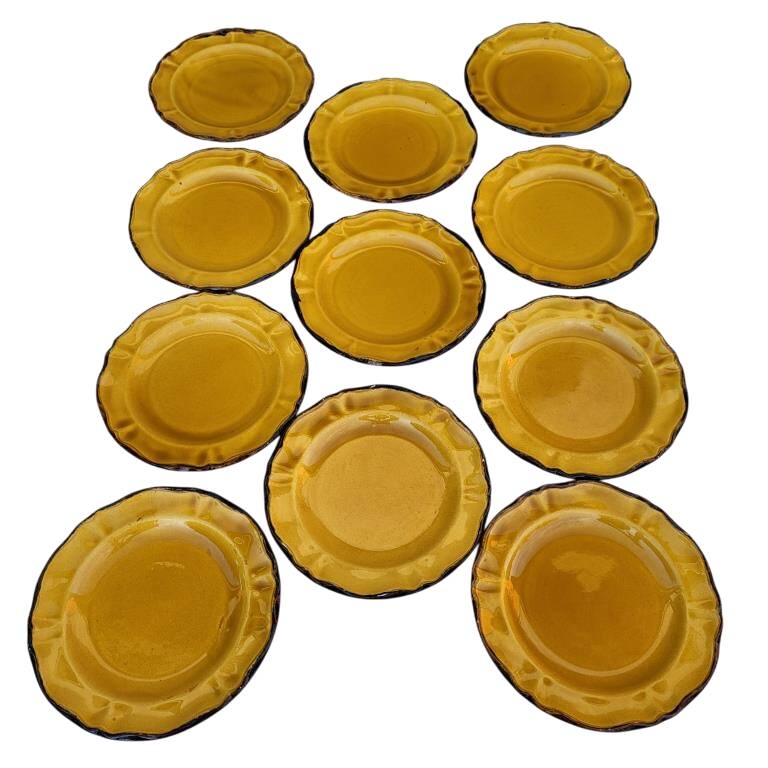 Set of 11 saffron Fleur de lys dessert plates ADP