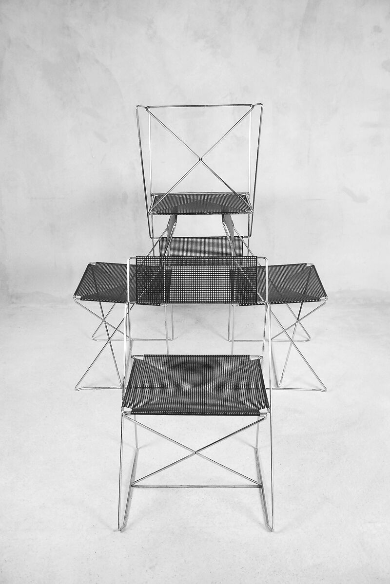Minimalist Metal X-Line Chairs by Niels Jørgen Haugesen for Hybodan, 1970s, Set of 4
