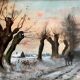 HST painting "Winter landscape with rider" signed Alberty XIX° + frame