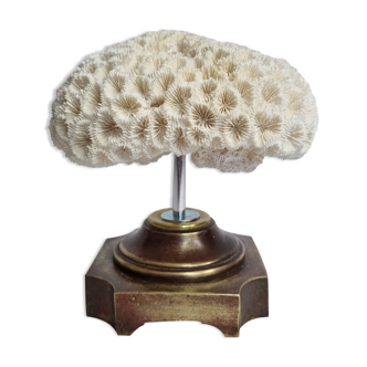 Old white coral Favia on metal base of the nineteenth century, 15 cm