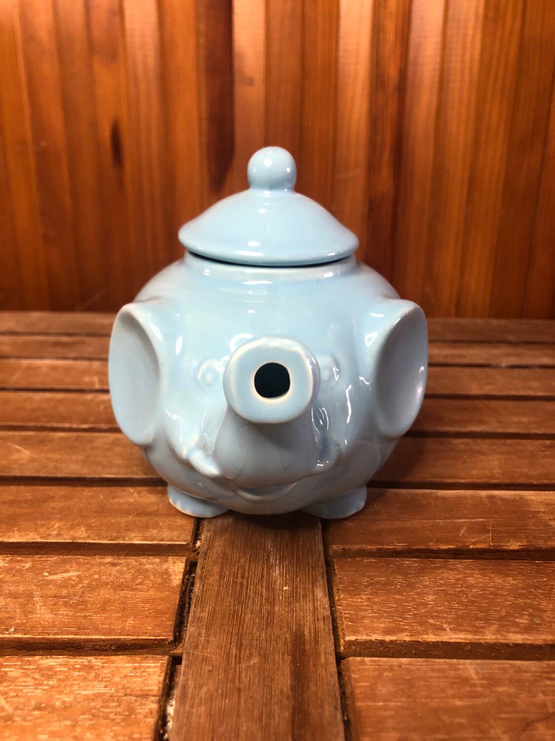 Old Teapot Elephant Shape Ceramic Sky Blue Vintage #A472b