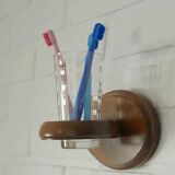 Large vintage wooden bathroom set / mirror with shelf / towel rack