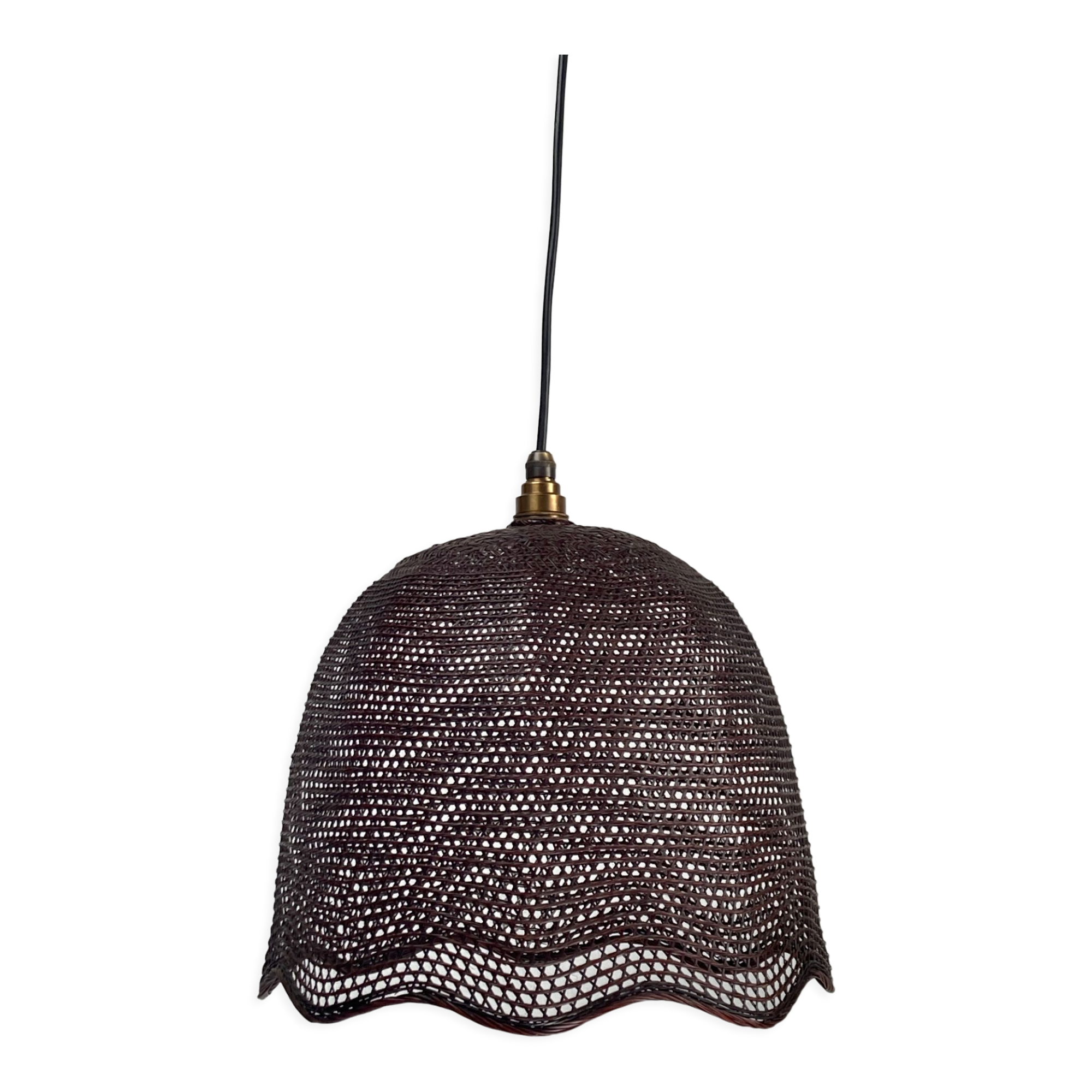 Beehive webbing rattan wicker pendant hanging lamp, 1930s