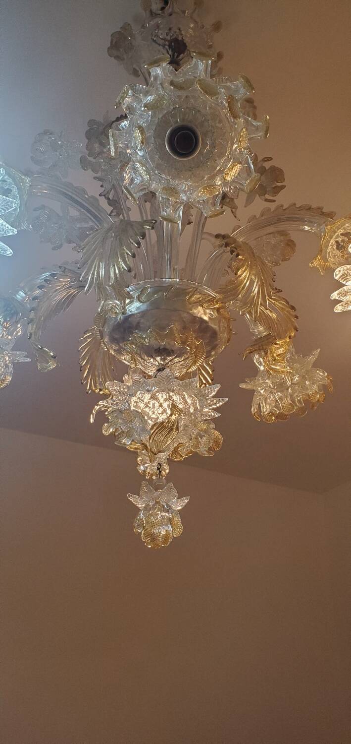Lustre vintage en verre de Murano à 6 bras de lumière, Italie