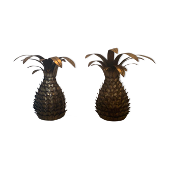 Pair of pineapple wall sconces in golden brass