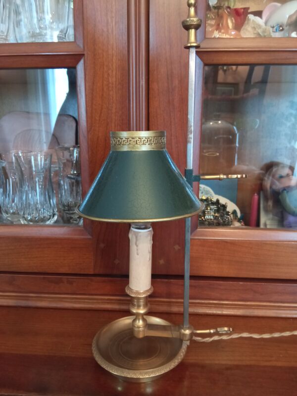 Lampe Bouillotte 1 bras de lumière bronze abat jour tôle style empire