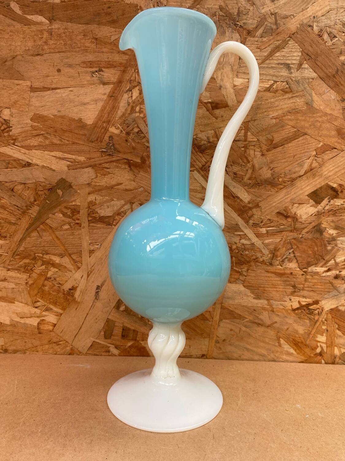 Antique blue & white opaline pitcher ewer vintage