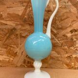 Ancien pichet aiguière opaline bleu & blanc vintage